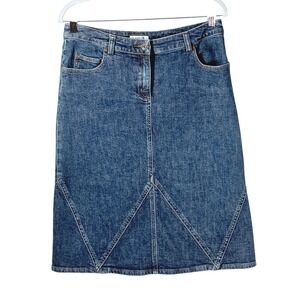 Denim Skirt Blue Midi A Line Panel 8 academia western ivy preppy southwestern